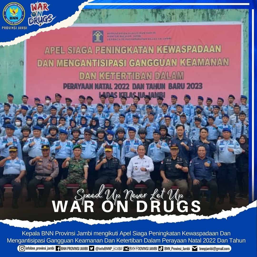 Kepala BNN Provinsi Jambi mengikuti Apel Siaga Peningkatan Kewaspadaan Dan Mengantisipasi Gangguan Keamanan Dan Ketertiban Dalam Perayaan Natal 2022 Dan Tahun Baru 2023 Di Lapas Kelas IIA Jambi