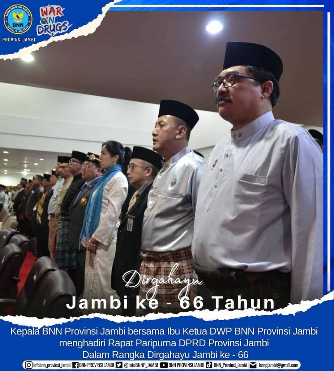 Kepala BNN Provinsi Jambi bersama Ibu Ketua DWP BNN Provinsi Jambi menghadiri Rapat Paripurna DPRD Provinsi Jambi Dalam Rangka Dirgahayu Jambi ke – 66