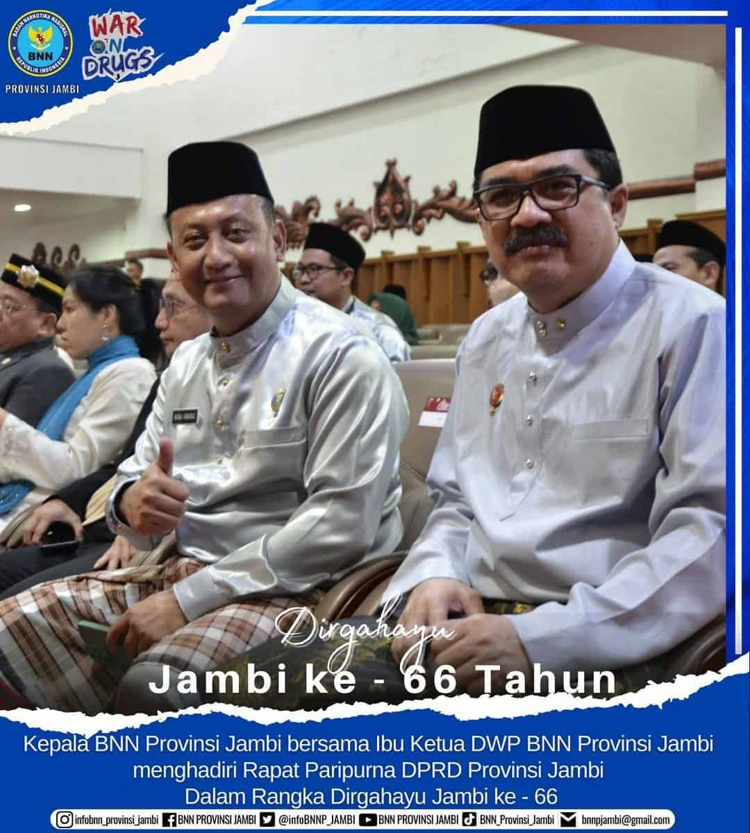 Kepala BNN Provinsi Jambi bersama Ibu Ketua DWP BNN Provinsi Jambi menghadiri Rapat Paripurna DPRD Provinsi Jambi Dalam Rangka Dirgahayu Jambi ke – 66