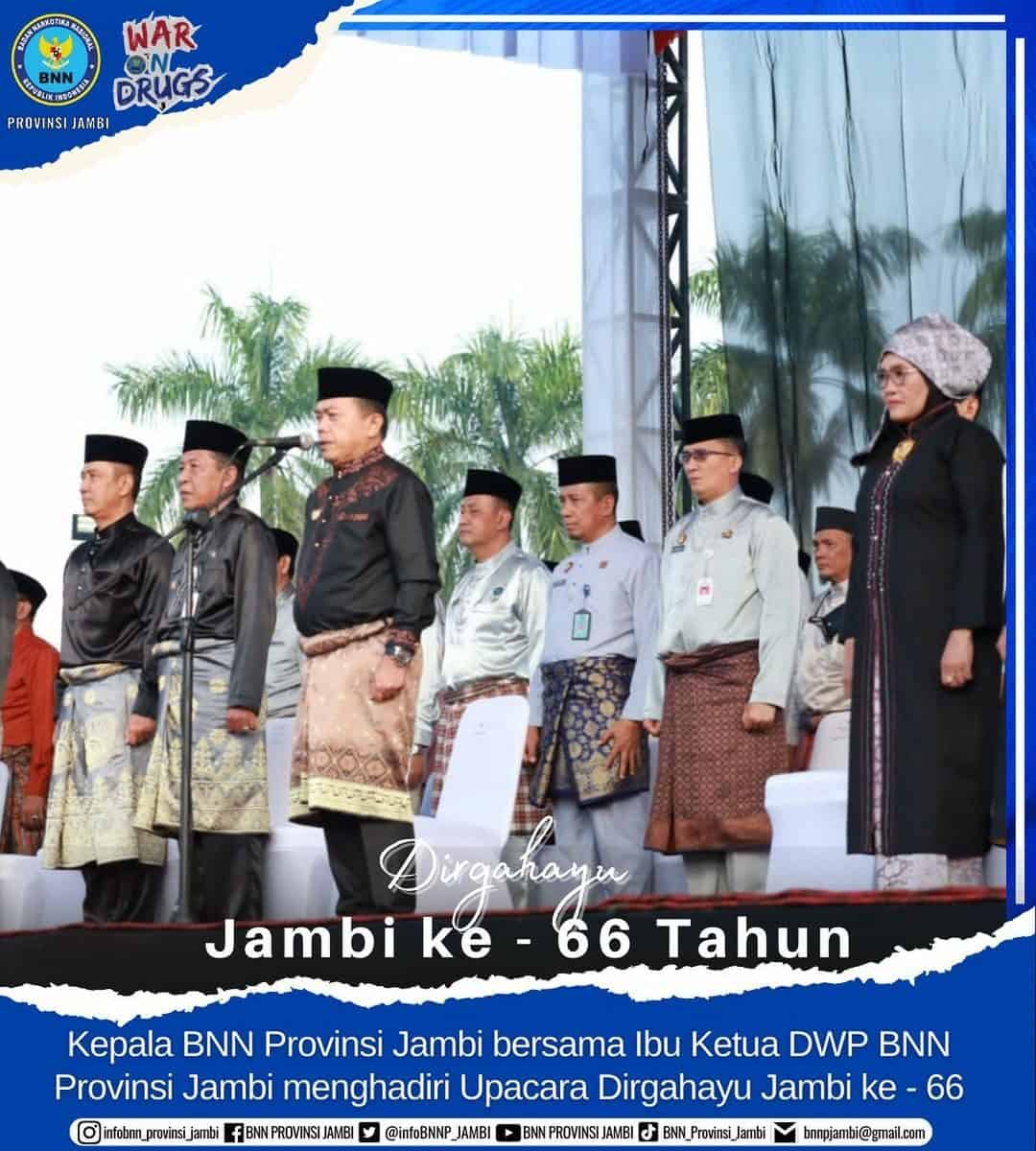 Kepala BNN Provinsi Jambi Brigjen bersama Ibu Ketua DWP BNN Provinsi Jambi menghadiri Upacara Dirgahayu Jambi ke – 66