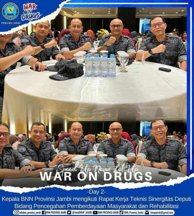 Kepala BNN Provinsi Jambi bersama Sub. Koordinator Dayamas, Sub. Koordinator Cegah dan Sub. Koordinator Rehabilitasi  mengikuti Kegiatan Rapat Kerja Teknis Sinergitas Deputi Bidang Pencegahan Pemberdayaan Masyarakat dan Rehabilitasi.