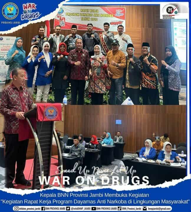 Kepala BNN Provinsi Jambi Brigjen Pol. Wisnu Handoko, S.I.K., M.M Membuka Kegiatan Rapat Kerja Program Dayamas Anti Narkoba di Lingkungan Masyarakat Tahun 2023 di Aston Hotel Jambi