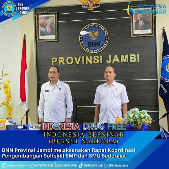 Kegiatan Rapat Koordinasi Pengembangan Softskill di SMP dan SMU Sederajat Tahun 2024 di Aula BNN Provinsi Jambi