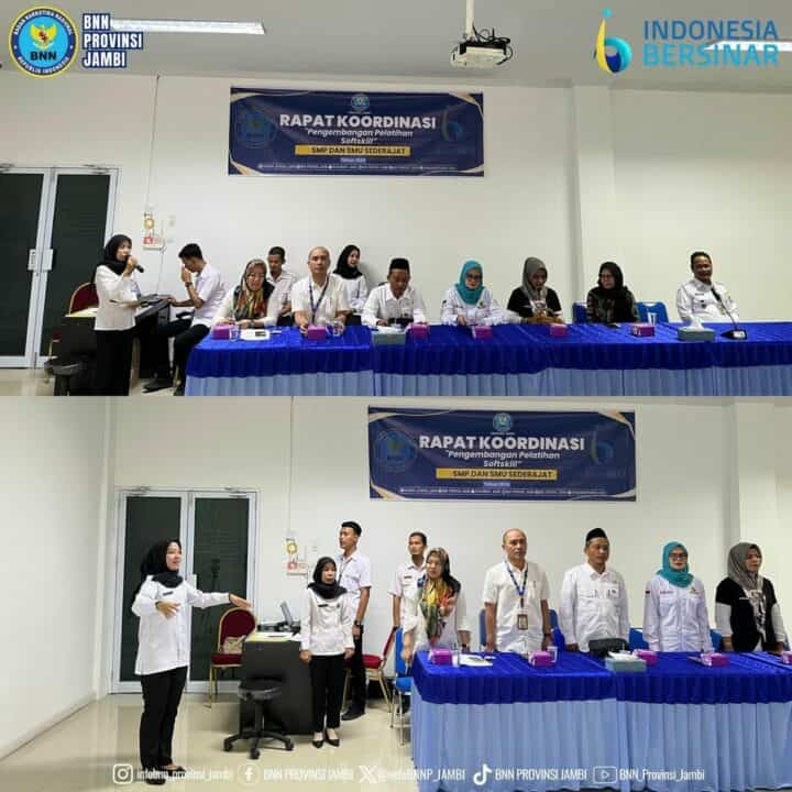 Kegiatan Rapat Koordinasi Pengembangan Softskill di SMP dan SMU Sederajat Tahun 2024 di Aula BNN Provinsi Jambi