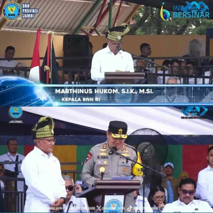 Kepala BNN Provinsi Jambi Brigjen Pol. WisnuHandoko S.I.K., M.M serta Masyarakat Pesisir Kab. Tanjabbar mengikuti Kegiatan Deklarasi Anti Narkoba Masyarakat Pesisir dan Perbatasan Tahun 2024 Secara Virtual.