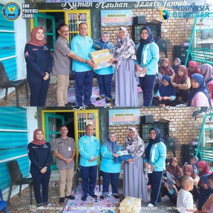 Dalam Rangka Peringatan Hari Anti Narkotika Internasional (HANI) Tahun 2024, Kepala BNN Provinsi Jambi bersama Ibu Ketua DWP melaksanakan Kegiatan Bakti Sosial ke Rumah Asuhan Izzati Jannah
