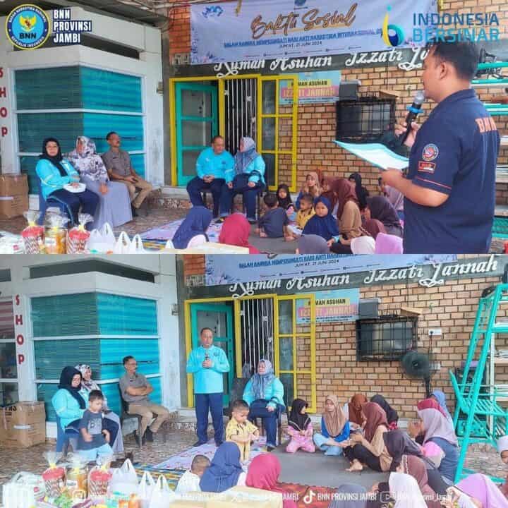 Dalam Rangka Peringatan Hari Anti Narkotika Internasional (HANI) Tahun 2024, Kepala BNN Provinsi Jambi bersama Ibu Ketua DWP melaksanakan Kegiatan Bakti Sosial ke Rumah Asuhan Izzati Jannah