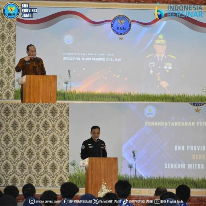 Kepala BNN Provinsi Jambi Menghadiri dan Memberikan Sambutan Dalam Kegiatan PKS antara BNN Provinsi Jambi dengan Senkom Mitra Polri Jambi.