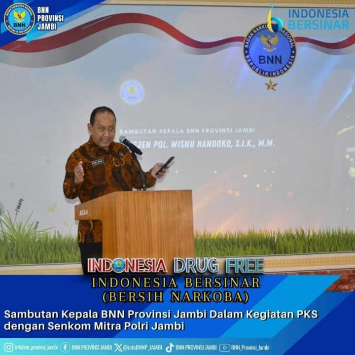 Kepala BNN Provinsi Jambi Menghadiri dan Memberikan Sambutan Dalam Kegiatan PKS antara BNN Provinsi Jambi dengan Senkom Mitra Polri Jambi.