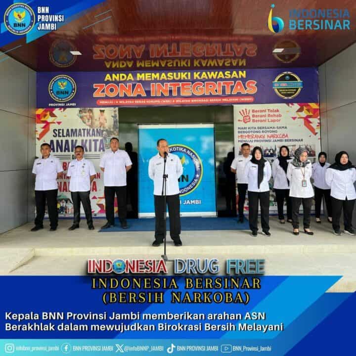 Kepala BNN Provinsi Jambi Brigjen Pol. Wisnu Handoko, S.I.K., M.M memberikan arahan ASN Berakhlak dalam mewujudkan Birokrasi Bersih Melayani.